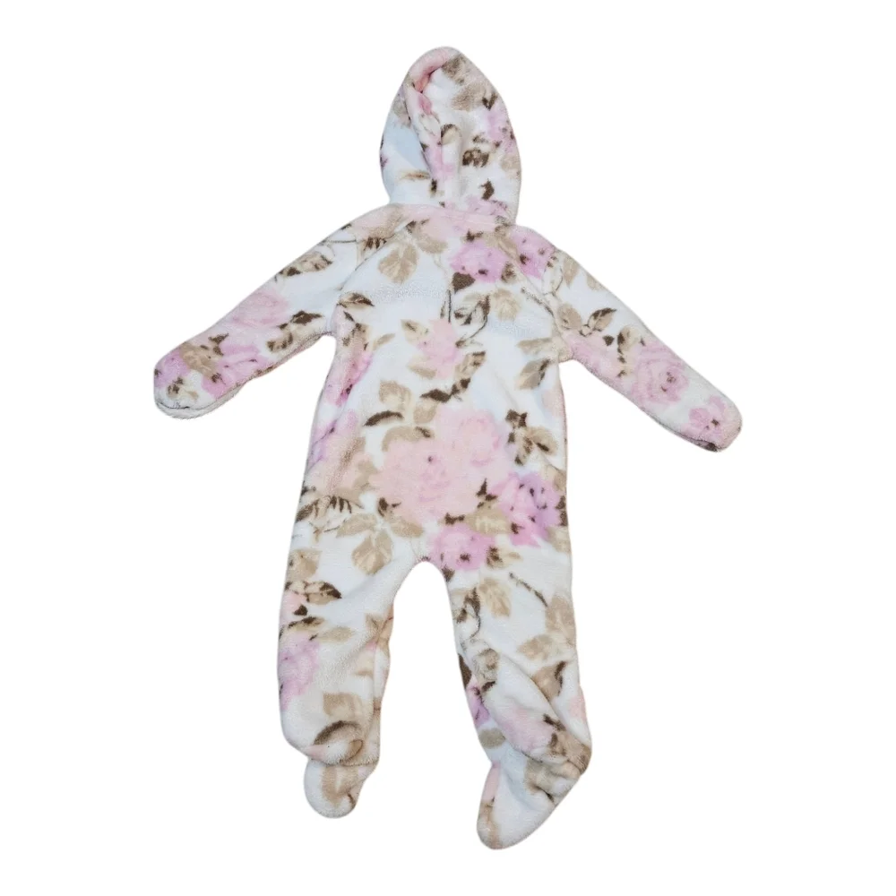 Laura Ashley Baby Bunting Hooded Fleece 3-6 Month Pink Floral Fold Over Mittens